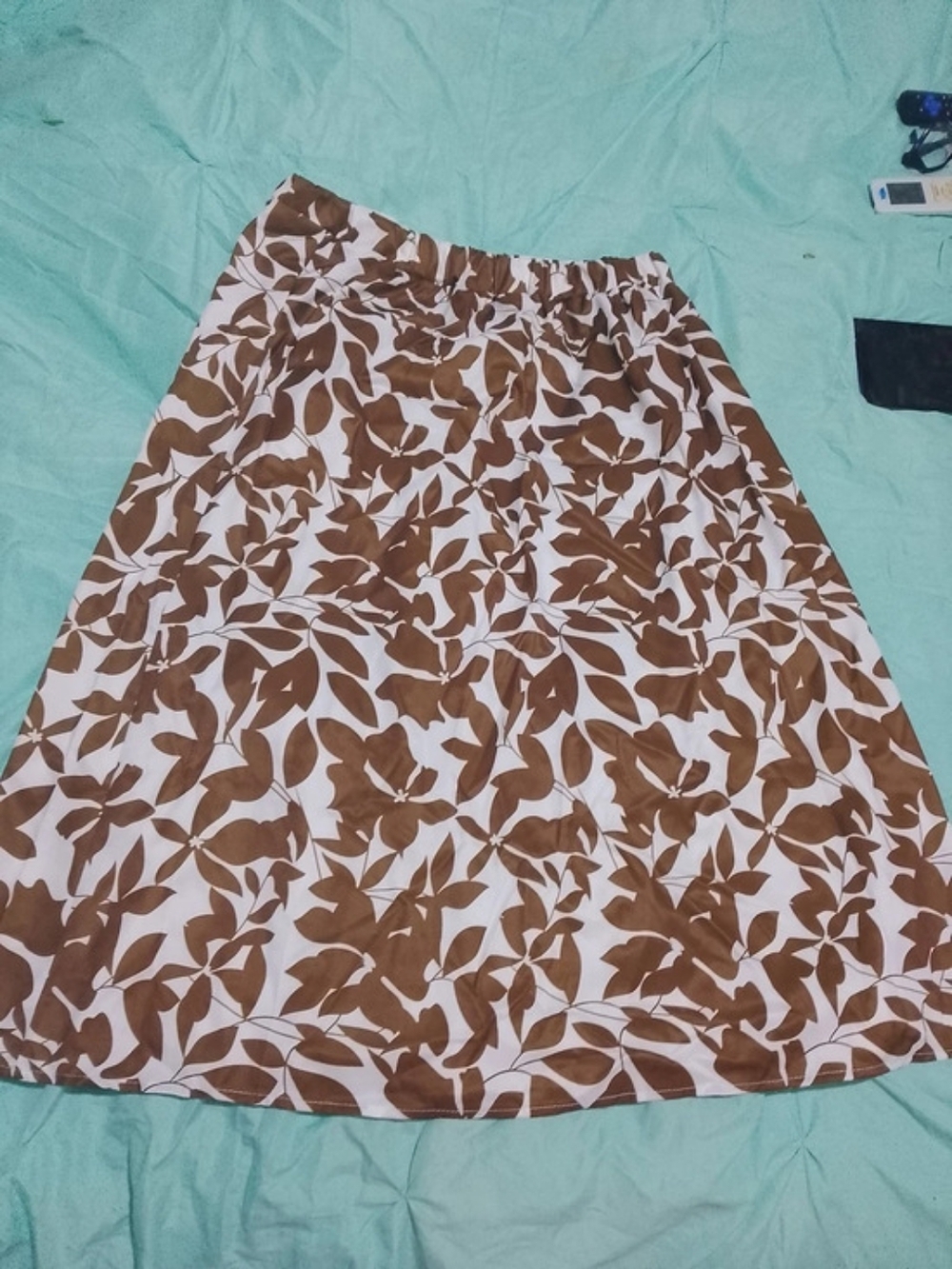 Floral A-Line Skirt in Brown & White